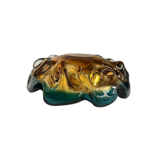 Murano Art Glass Amber blue green Bowl - Picture 4 of 7